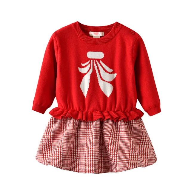 

PHB 11248 knitted design red color cute dress girls children cloth, As picture
