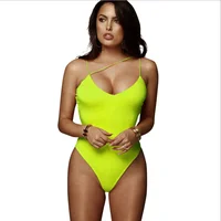

2019 Summer Sexy Strappy Backless Bodysuit Women neon Sleeveless Neck Cross Slim Bodysuits For Women