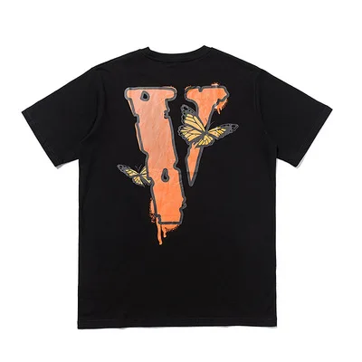 

MWNN01 New short-sleeved big V butterfly print loose men and women couples t shirt