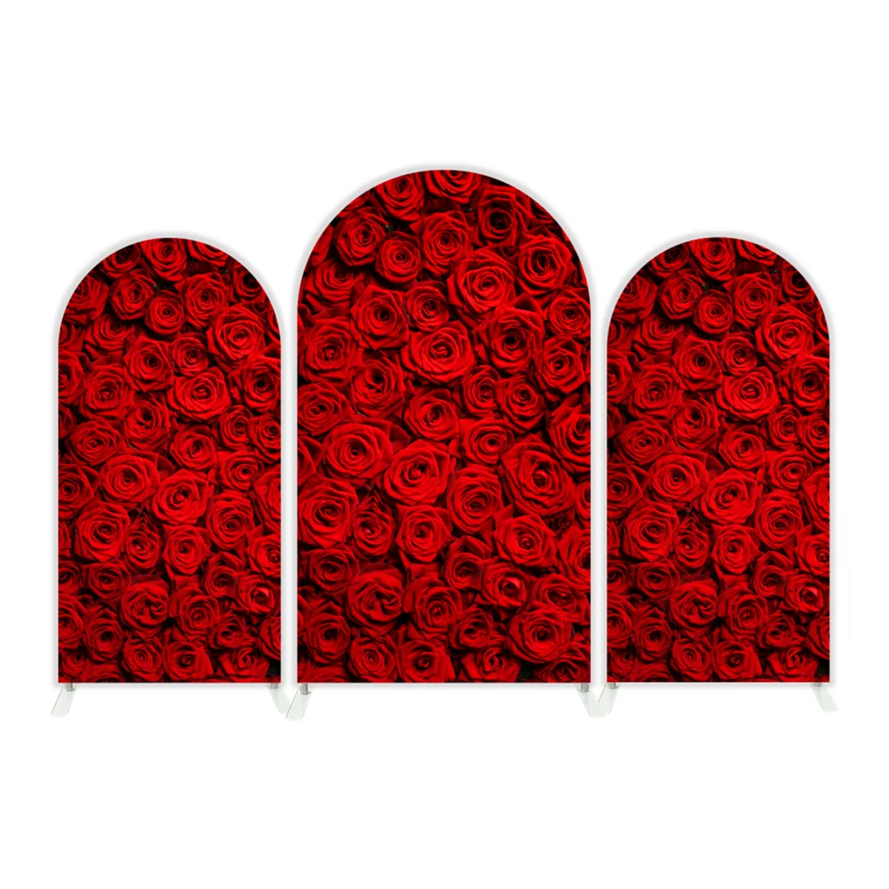 Custom 3*6ft 4*7ft Rose Flower Arch Background 3pcs Valentine's Day Flower Wedding Backdrop Cover