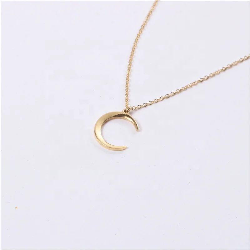 

Jewelry 18K Gold Plated Dainty Crescent Moon Pendant Choker Necklace Stainless Steel Jewelry Wholesale