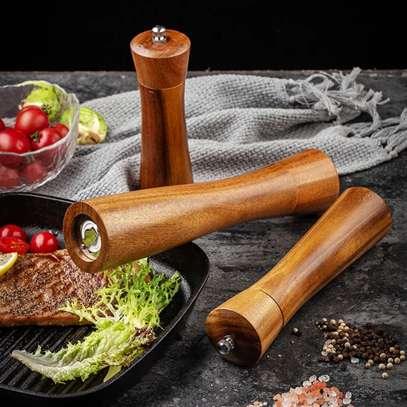 

Tableware Gifts Acacia wood salt and pepper shaker mill kit Manual with Adjustable Coarseness, Natural