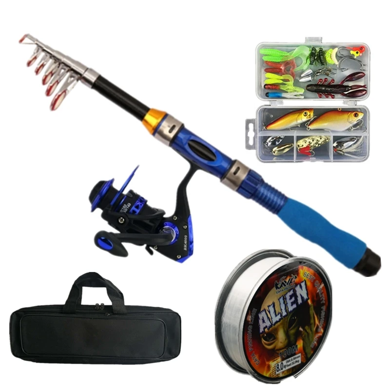 

2021 New Telescopic Rod Reel Combo With Line Lures Hooks Carrier Bag Fish Set For Outdoor Travel Fishing