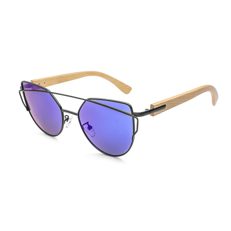 

Brand Designer Cat Eye Bamboo Temple Metal Frame AC UV400 Lens Fashion Sunglasses Women's Sun Glasses Gafas De Sol