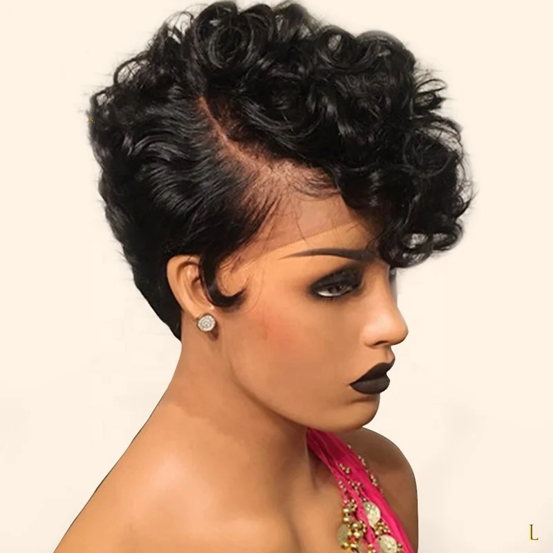 

Short Pixie Curly Wig Natural Color Virgin Brazilian Human Hair Pixie Lace Front Wigs With Baby Hair