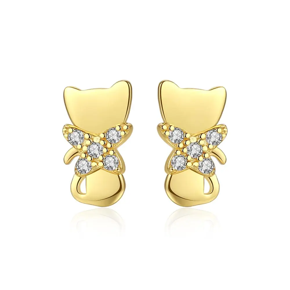 

CZCITY Korean 925 Silver CZ Earring for Women Cute Animal Stud Design Luxury Jewelry Cat Earrings