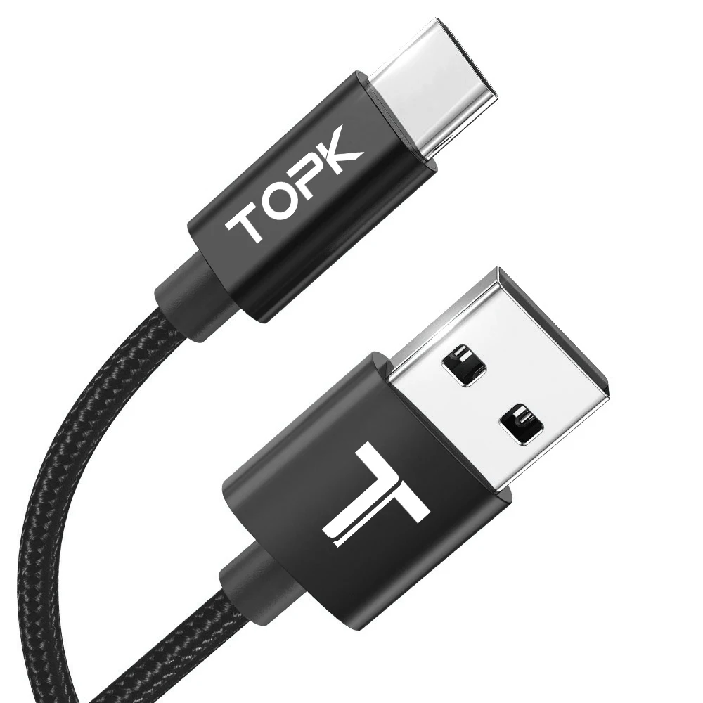 

Free Shipping TOPK 3A 1M Nylon Braided Micro USB Type C Charging Cable, Black / red