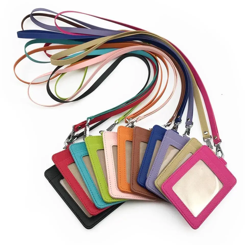 

PU Leather ID Badge Card Holder Vertical ID Badge Card Holder with Detachable Lanyard/Strap, Color card