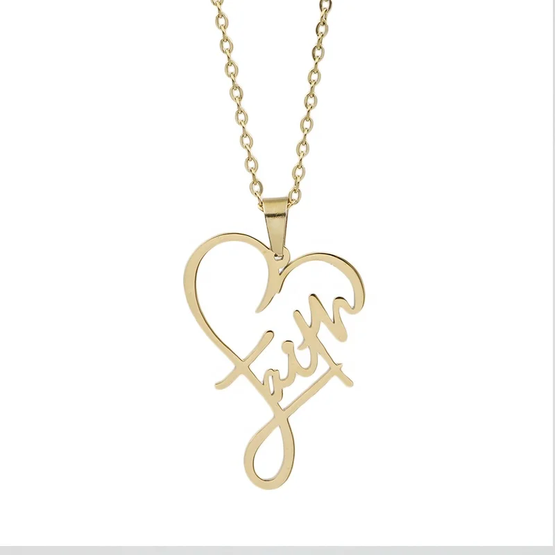 

Religious Faith Heart Necklace Women Men Stainless Steel Gold Plated Christian Inspirational Jewelry Gift, Silver, gold, rose gold