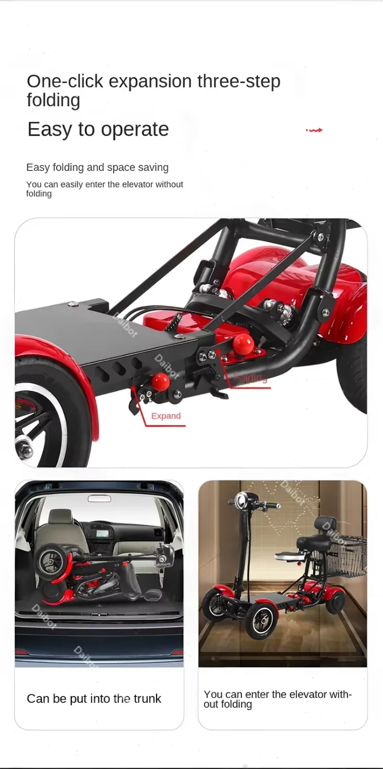 Folding All Terrain 4-Wheel Electric Scooter with Basket & Baby Seat for Family Adults Daily Travel, US EU Warehouse Ready Stock