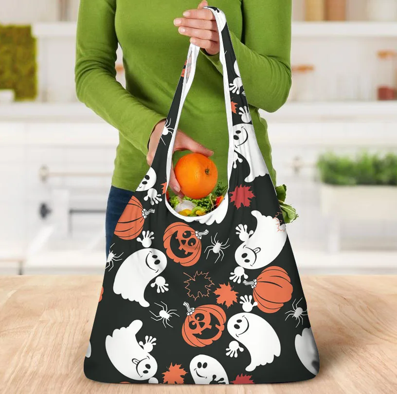 

Halloween Cute Witch with Hat Pumkin Moon Stars Pattern Halloween Tote Bags Custom Logo Shopping Bag Candy Bag for Halloween, Customized color