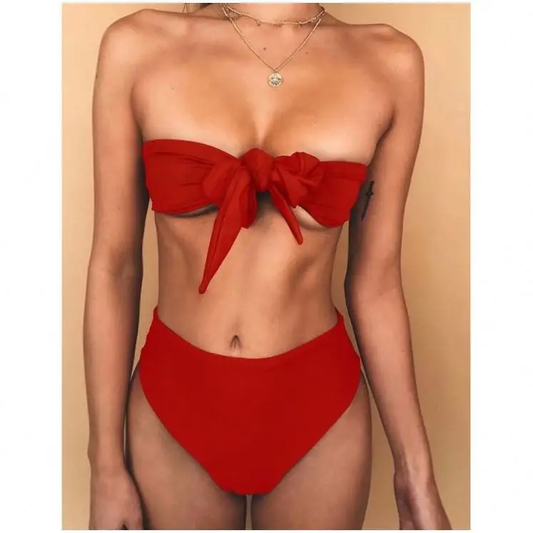 

brasil sexy yed and beach wear high waist sexy bandage red latex sport bikinis woman swimwear