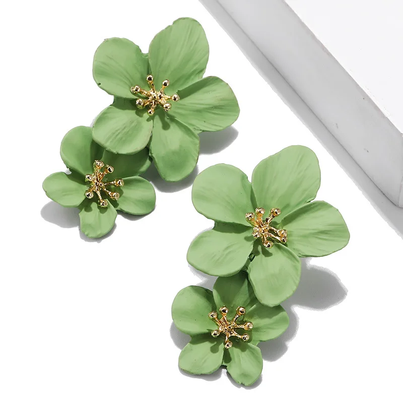 

2021 New Fashion Bohemian style women jewelry hot Selling bohemian double boho flower stud earrings, Gold color