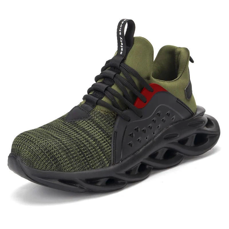 

Breathable Comfort Men Indestructible Shoes Steel Toe Safety Shoes Men Safety Shoes, Black grey green