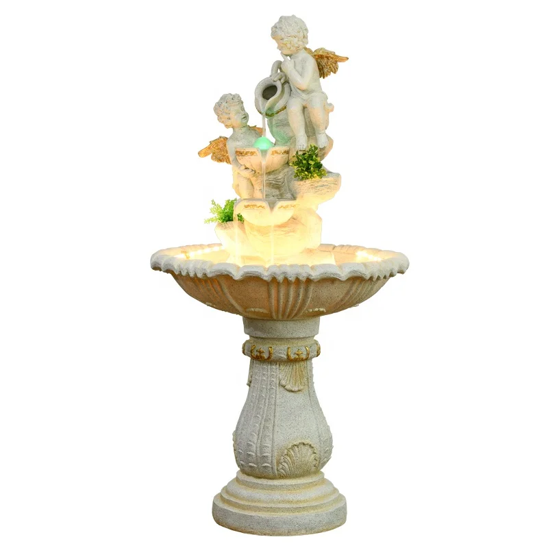 

Water Fountain Led Lights Stone Christmas Yard Garden Angel Statue Stone Decoration Garden, Customized color