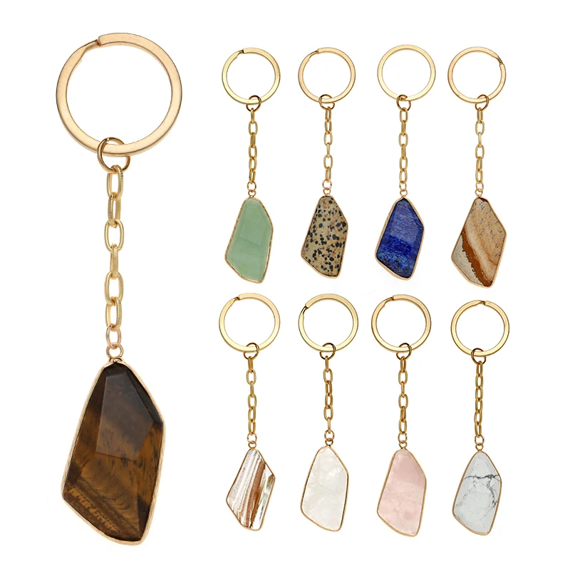 Custom Gemstone Keychain Jewelry,Various Shape Natural Stone Key Chain