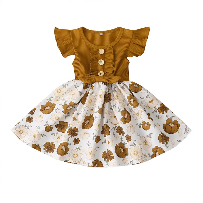 

Summer Cute Kids Clothing Casual A-Line Long Sleeve Baby Girls Dresses Two-Piece Set, Shown