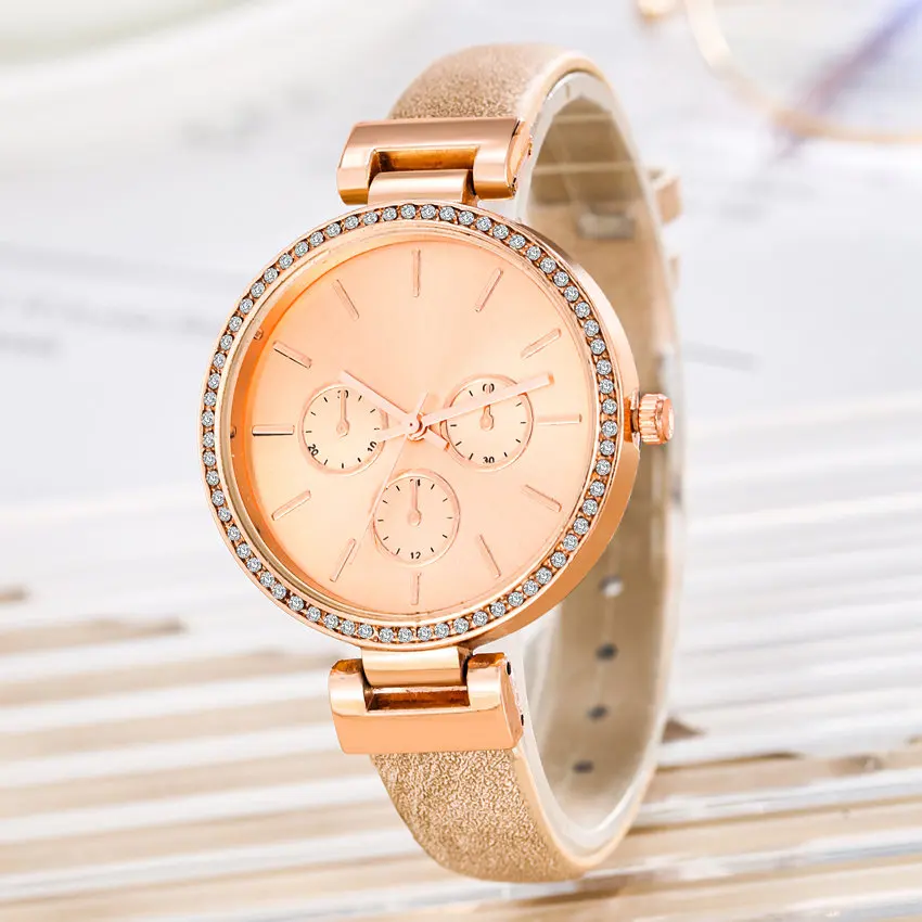 

Fashion 2 pcs/set ladies casual dress leather watch luxury rose gold bracelet watch ladies quartz watch
