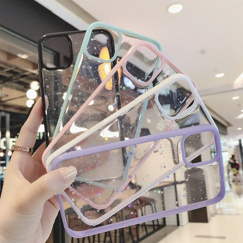 

Glitter Phone Case For iPhone 11 Pro Max Acrylic TPU Bling Case For iPhone SE 2020 XS Max Candy Color Summer Transparent Case