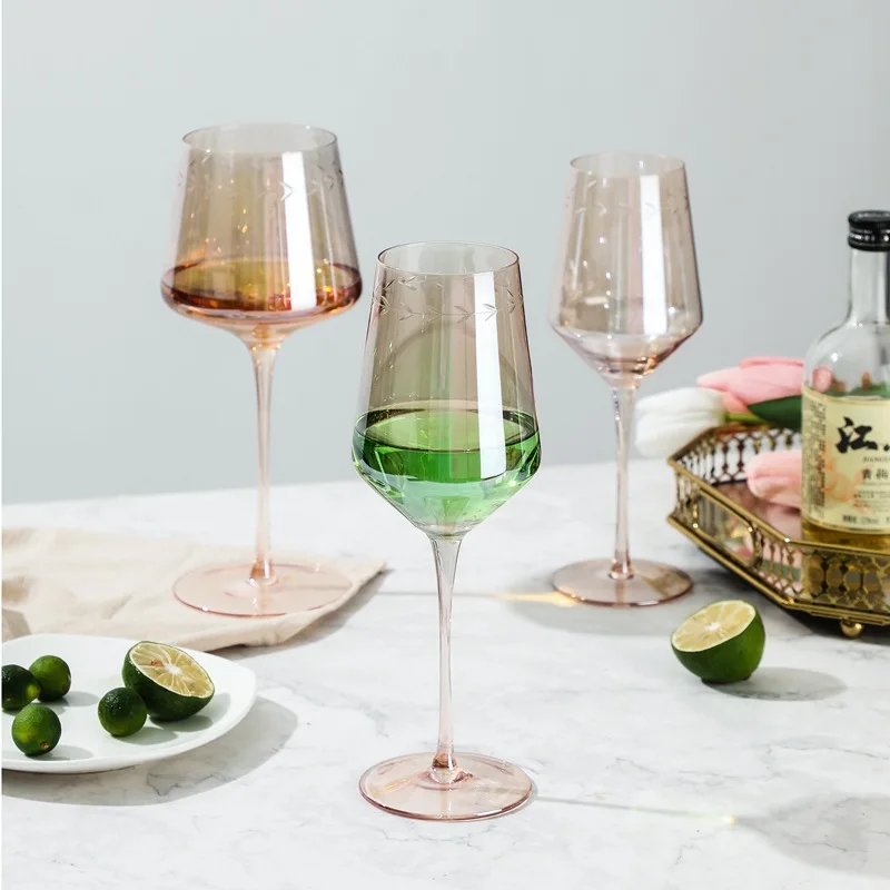 

High Quality Gift Set Zen Design European Carved Electroplated Glass Goblet Creative Family Wine Glass Champagne Cup Wine Glass, Customized color