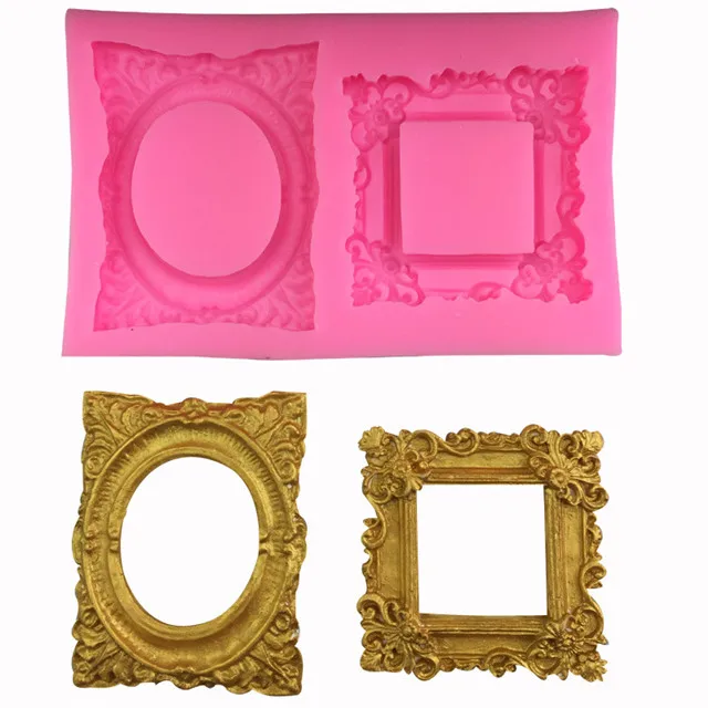 

New design Vintage Photo Frame Fondant Silicone Mould Mirror Frames Gum Paste Mold, Random