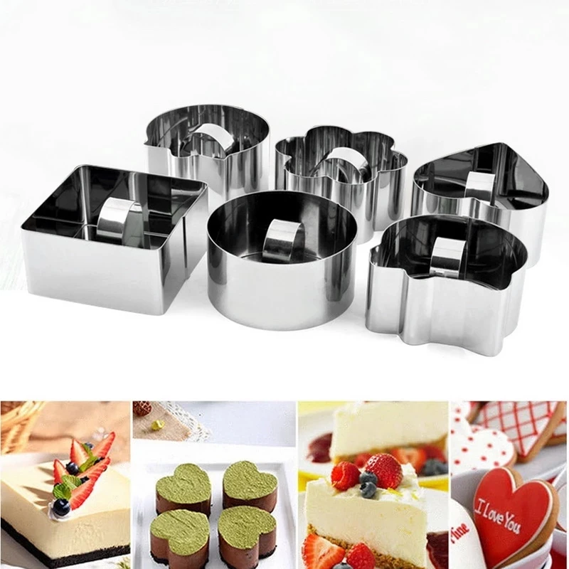 

1pc Mousse Cake Ring Mold Stainless Steel Mold Cutters Dessert Mousse Cheese Dessert Mold With Pusher Cooking Rings Cake Tools, Silver