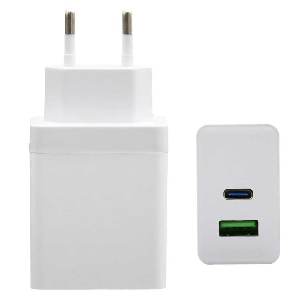 

Dual Port Type-C Quick Charger Type C 20W PD Charger Wall Power Adaptor 5V 2A Smart Universal Plug Adapter, White