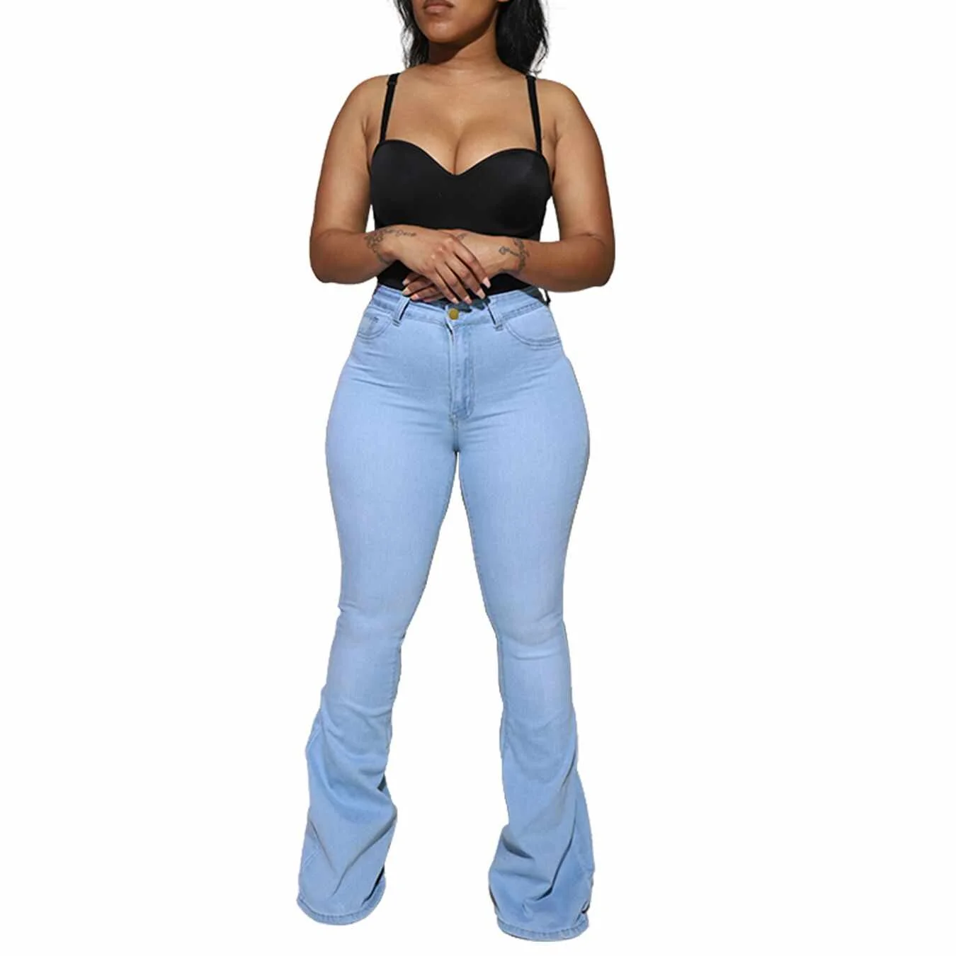

new arrivals denim jeans women tight stretch high waist bell bottoms women's jeans plus size jeans, Picture color