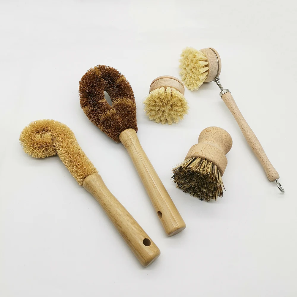 Wanuocraft Reusable Mini Bamboo Handle Coconut Sisal Scrub Brush Eco