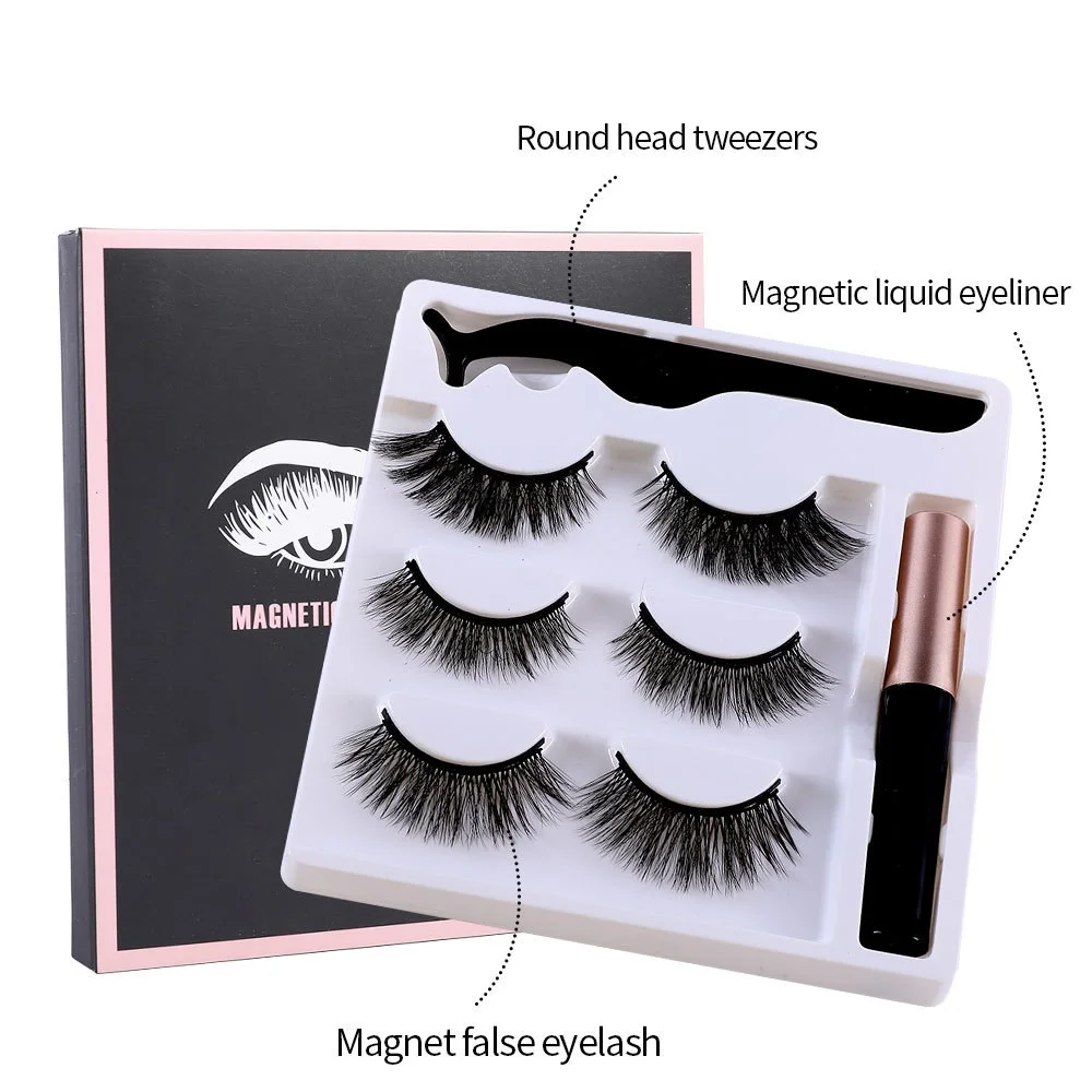 

Magnet false eyelashes three pairs of self-adhesive liquid eyeliner dense magnetic eyelashes box set