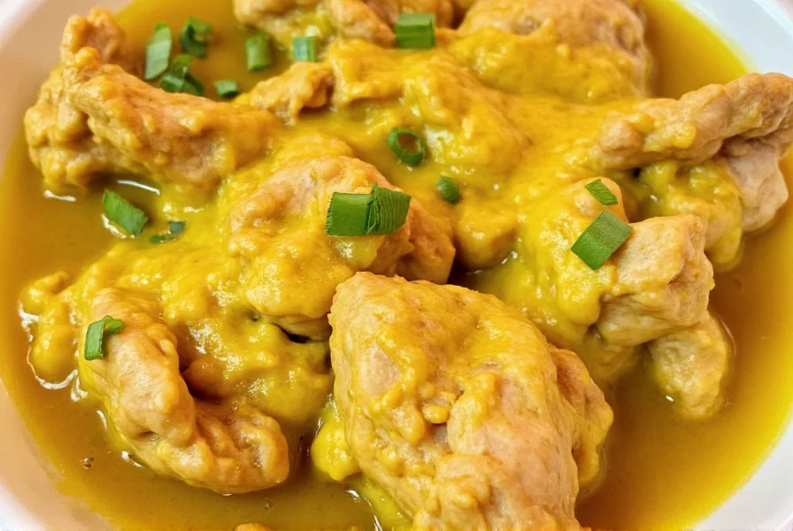 Final plated dish with yellow sauce drizzle