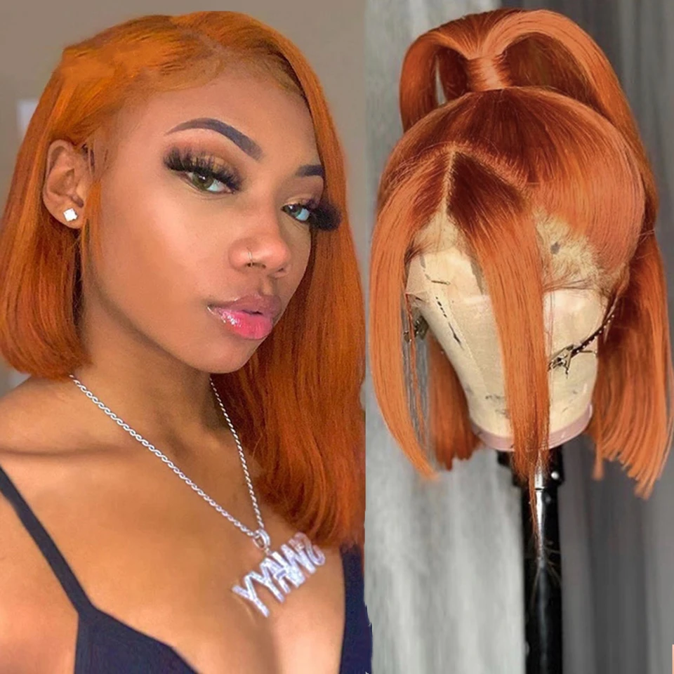 

Discount Deal Ginger Orange Red Short Bob Full Virgin Cuticle Aligned Human Hair Transparent HD Lace Front Wigs