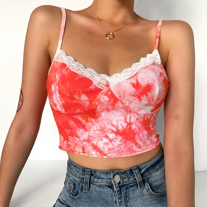 

2021 Summer Fashion Knit Women Tie Dye Vest Crop Tank Top, 1colors