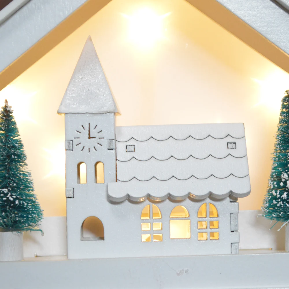 Wooden Christmas White House Advent Calendar Centerpieces Table