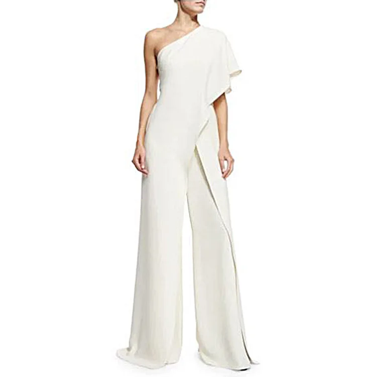 

Women's elegant shoulder ruffled high waist ladies elegant fashion formal jumpsuit