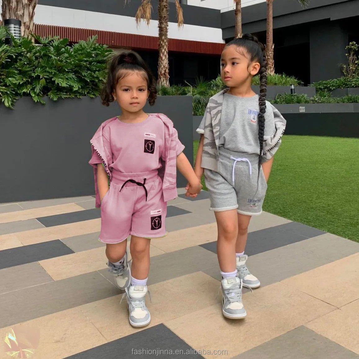

Hot Sale Wholesale Children wear kids clothing print two piece summer set