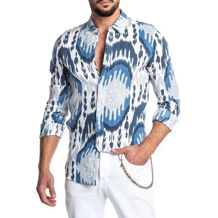 

Men's trade gentleman lapel printed long sleeve shirt, 2 colors
