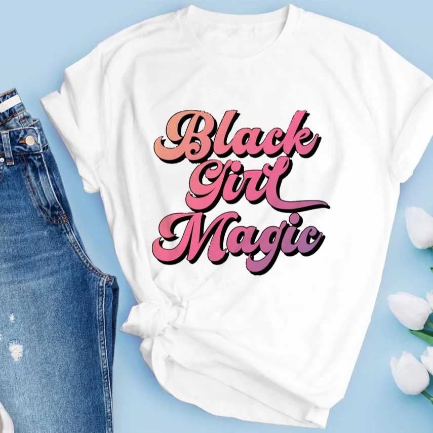 

Hot Sell Black Girl Magic Printed T-Shirt Mens And Womans Custom Sublimation T Shirts Womens Graphic T shirt, Picture showed