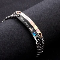 

Her King His Queen Couple Bracelets Stainless Steel Crytal Crown Charm Bracelets for Women Men, Xmas Gifts for Couples