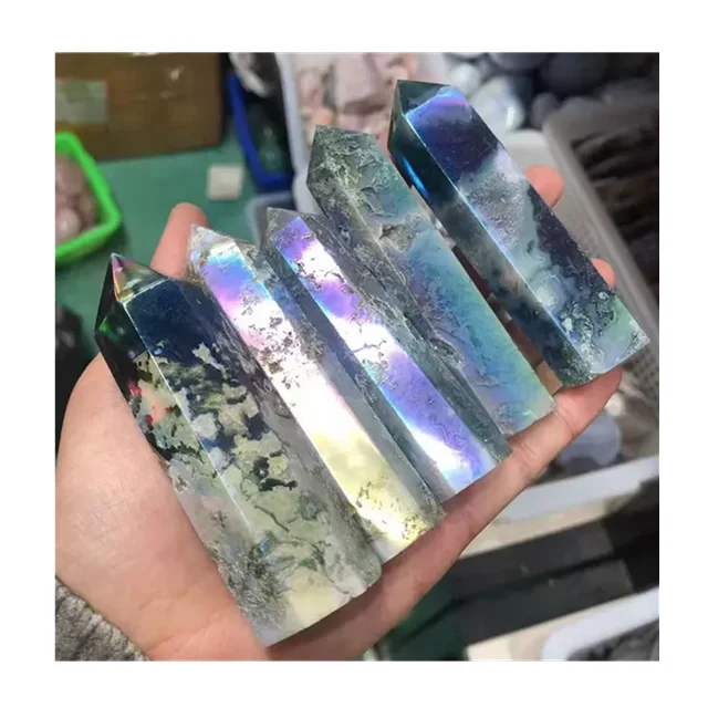 

wholesale natural polished quartz tower crystals healing stones point moss agate aura quartz aura crystal point