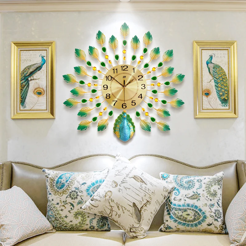 

Online Sale Home Wall Decor Luxury Peacock Wall Clock For Wholesale, As photo