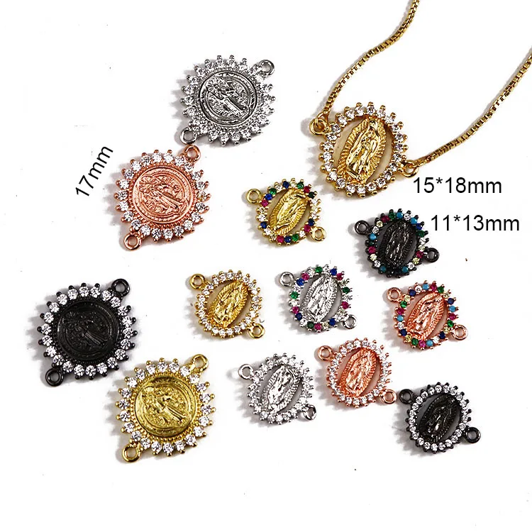 

CZ8302 Gold CZ Virgin Mary charms for bracelet making medal jewelry accessories Blessed Mother Charm Connectors