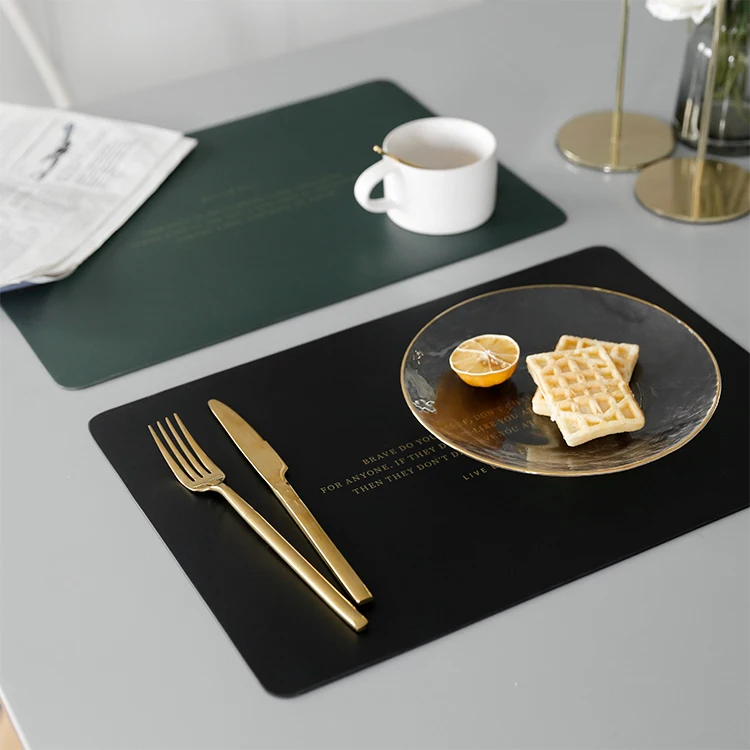 

Wholesale Special Design Elegant Black Printing Logo Place Mat Placemats Waterproof Square Faux PU Leather Placemats, Multi color or customed