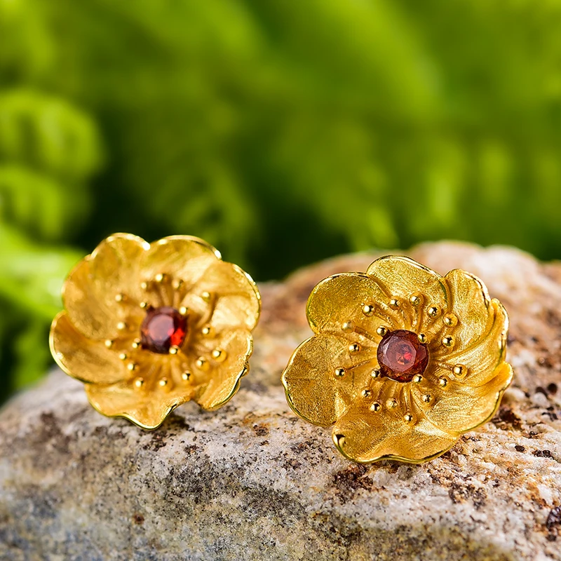 

Lotus Fun Blooming Anemone Flower colorful zircon Tourmaline Stud drop Earring 925 Sterling Silver 18k gold Woman fine Jewelry