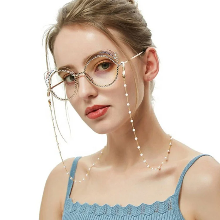 

Free Shipping Amazon Hot Sale Non-slip Masked Chain Handmade Pearl Glasses Chain, Gold,sliver