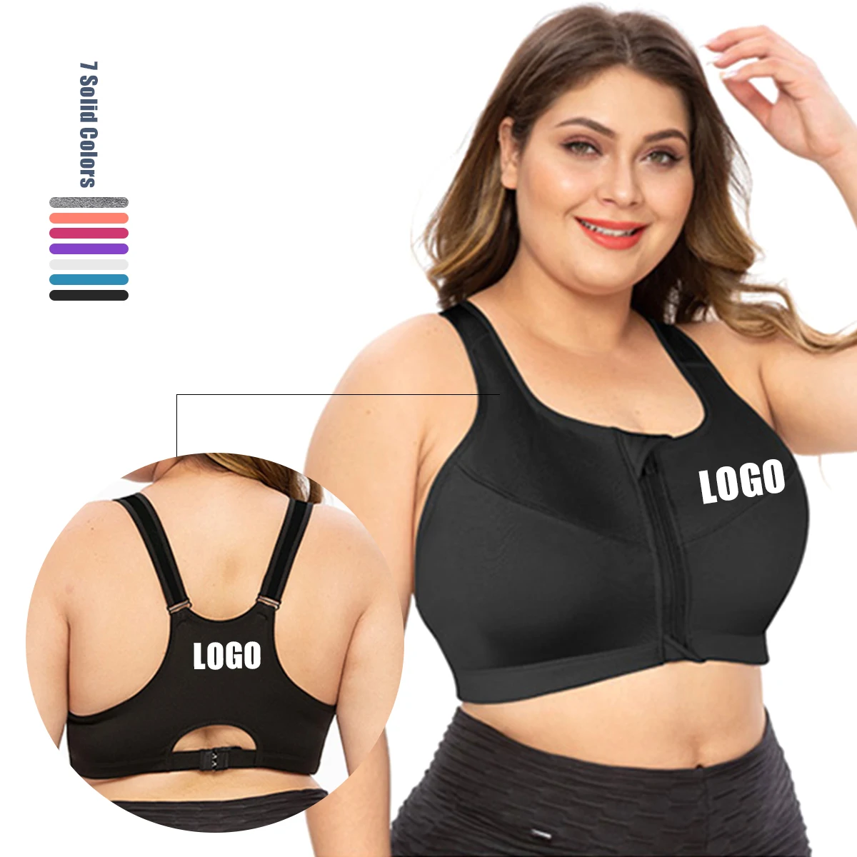 

Plus Size Quick Drying Seamless High-elastic Front Closure Lift Zipper Fitness Running Yoga Jogging Gym Women Push Up Sports Bra, Blue,black,white,orange,purple,rose red,gray