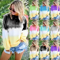 

Wholesale Autumn Women Rainbow Gradient Print Long Sleeve Crew Neck Sweatshirt