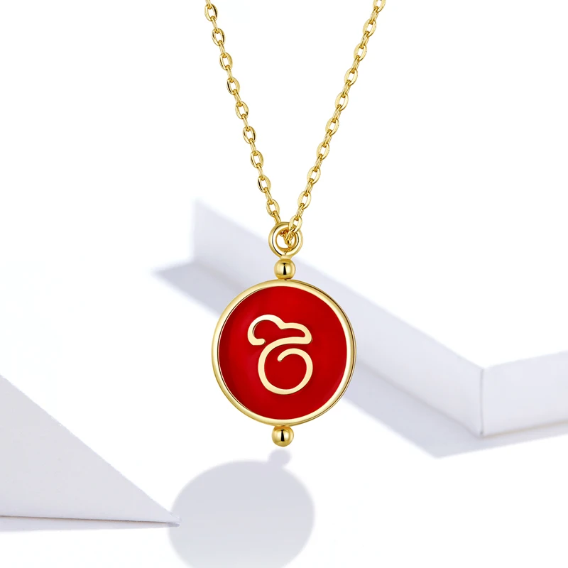 

Fashion Hot Sale Red Enamel Traditional Mouse Round Pendant 14k Real Gold 925 Sterling Silver Pendant Necklace Choker