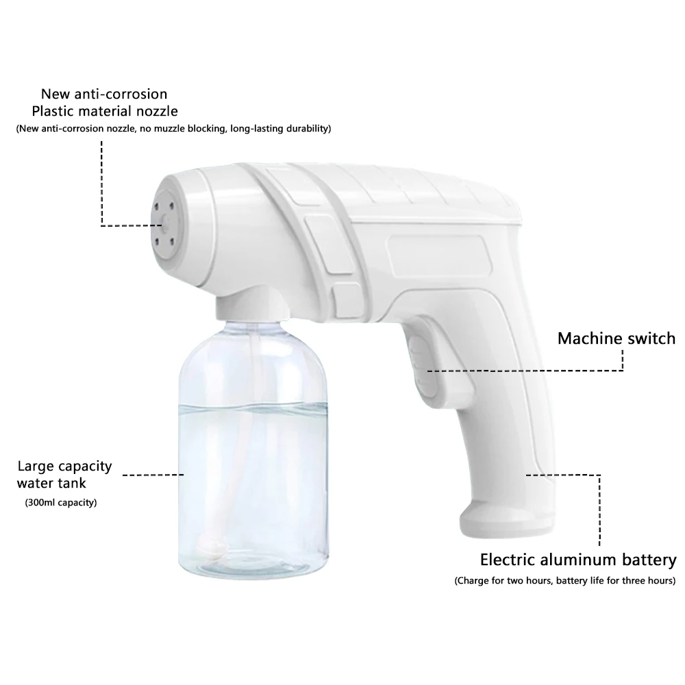 

Portable Mist Handheld Blue Light Fogger Alcohol Sprayer Dispenser Nano Spray Machine Gun Atomizer 300Ml