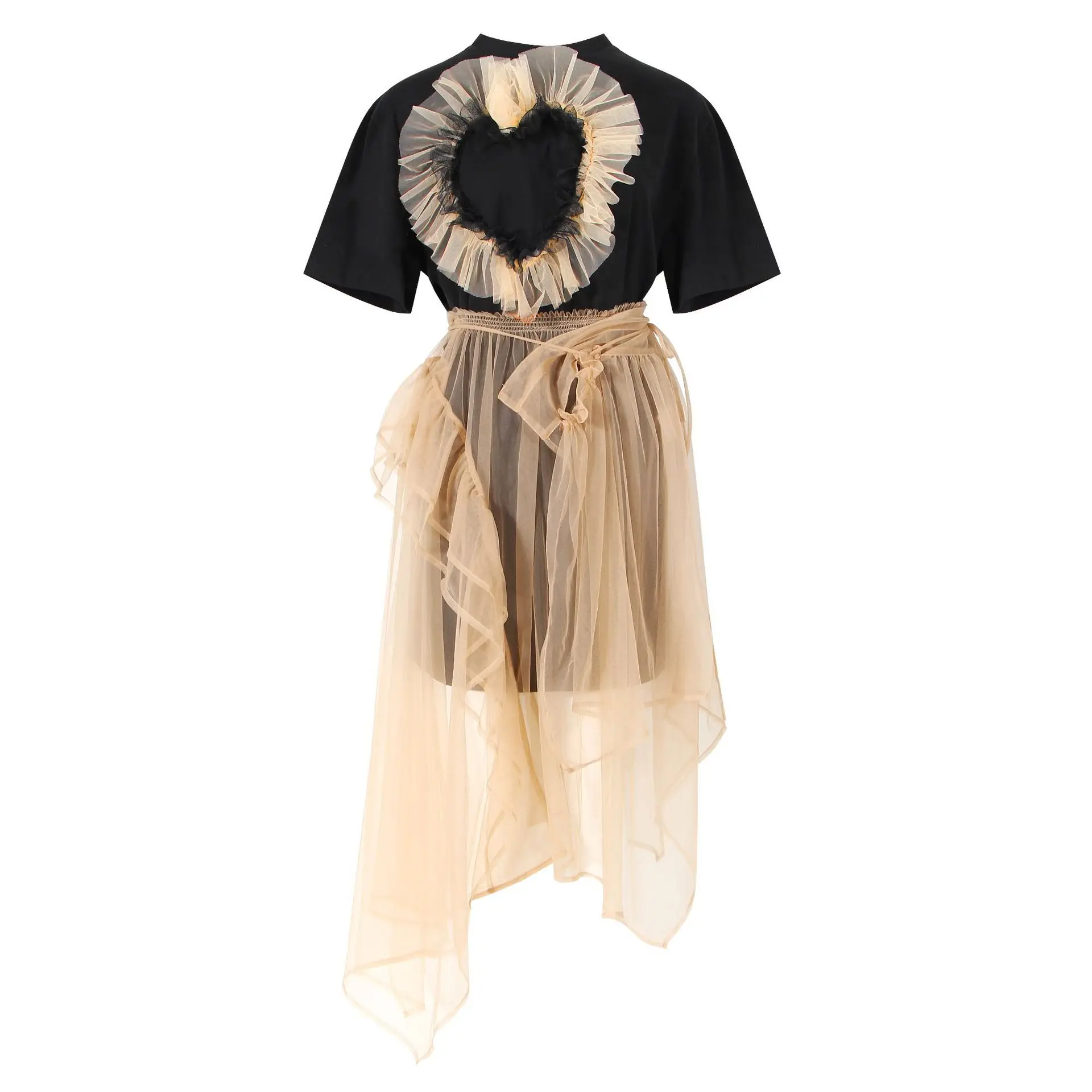 

2021 Casual Unique Summer Women Clothing Dresses Love Ruffled T-shirt Irregular High Waist Mesh Dress Two Piece Skirt Set, Mix color